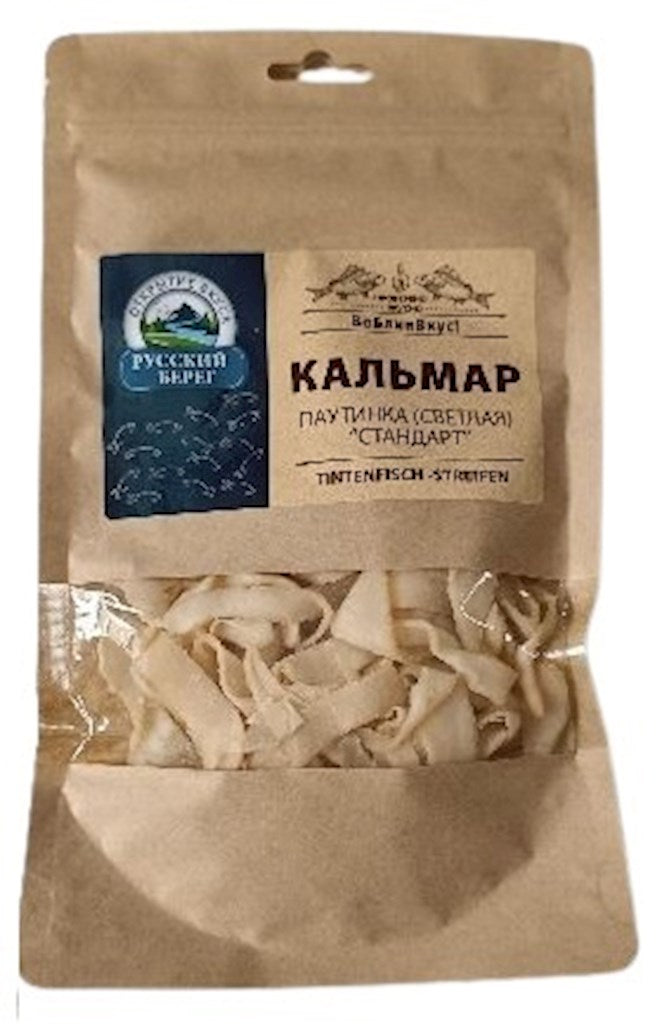 100g Russkij Bereg Tintenfisch Streifen getrocknet // Кальмар, Паутинка (Светлая) "Стандарт"
