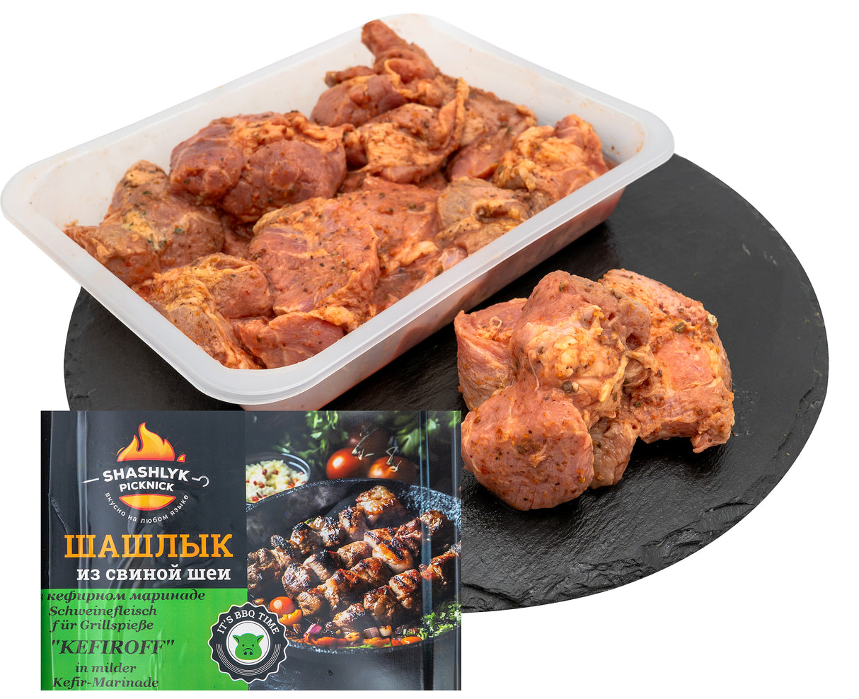 500g PICKNICK Schaschlik Schwein gegrillt verzefehrf.-18°C // Шашлык из свинины, приготовленный на гриле, готовый