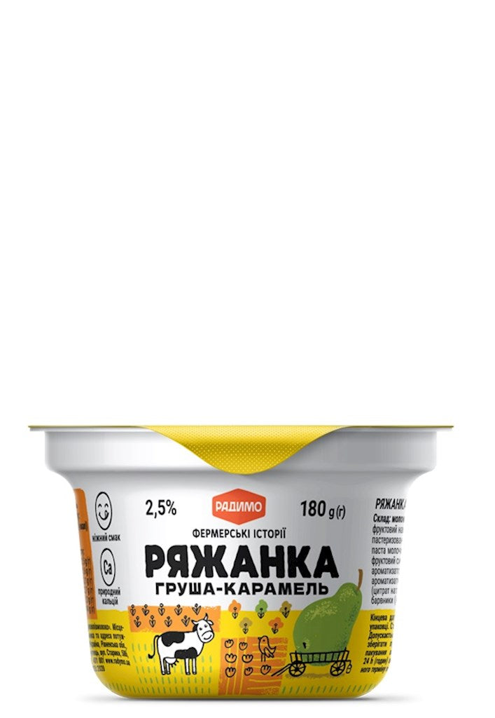 180g Radimo Ryazhanka mit Birne-Karamel 2,5 % Fett // Ряженка густая Груша-карамель
