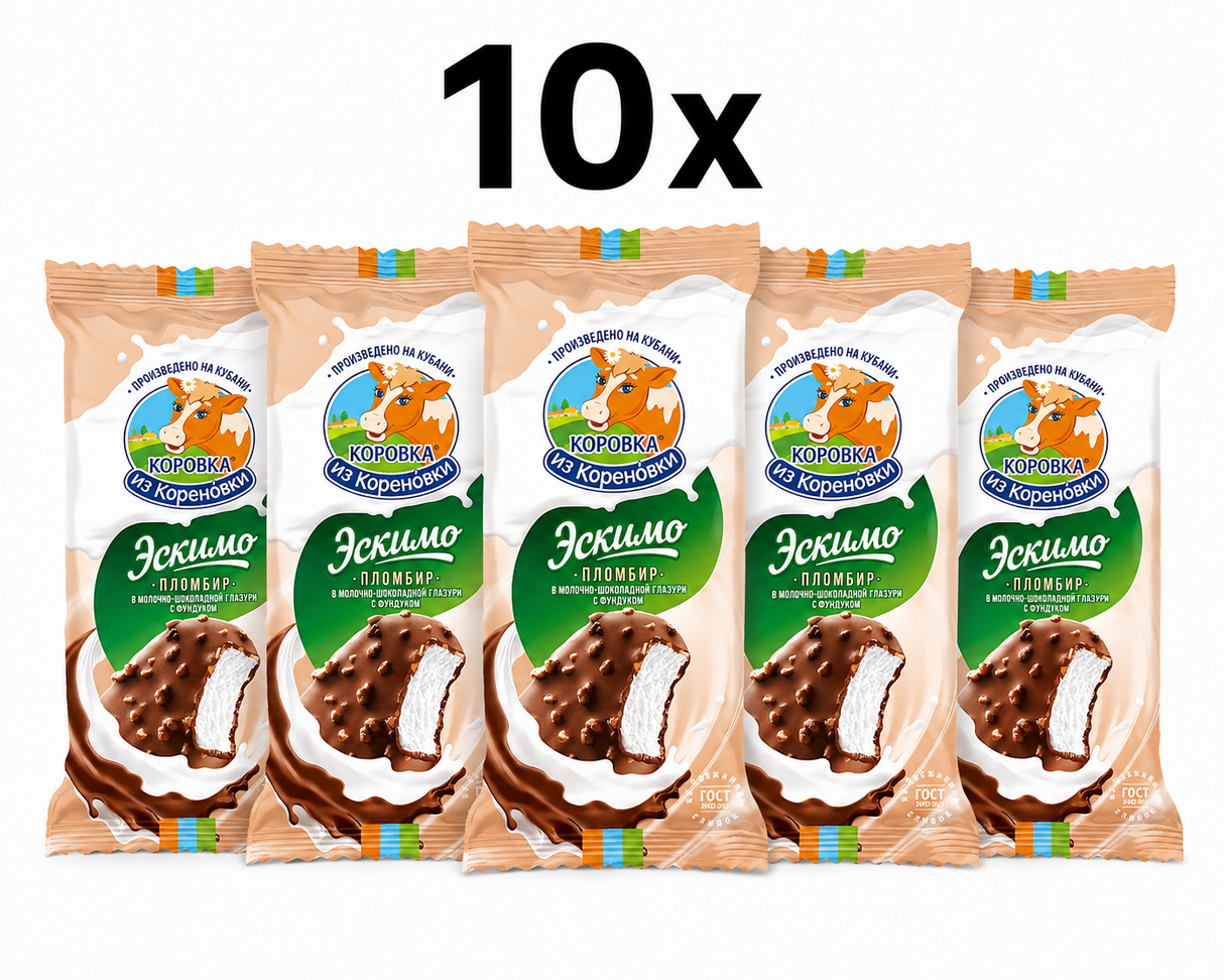 10er Pack KiK Eis Escimo Vanille in Glasur mit Haselnus 10X70g // Мороженое Эскимо пломбир ванильный в глазури с фундуком