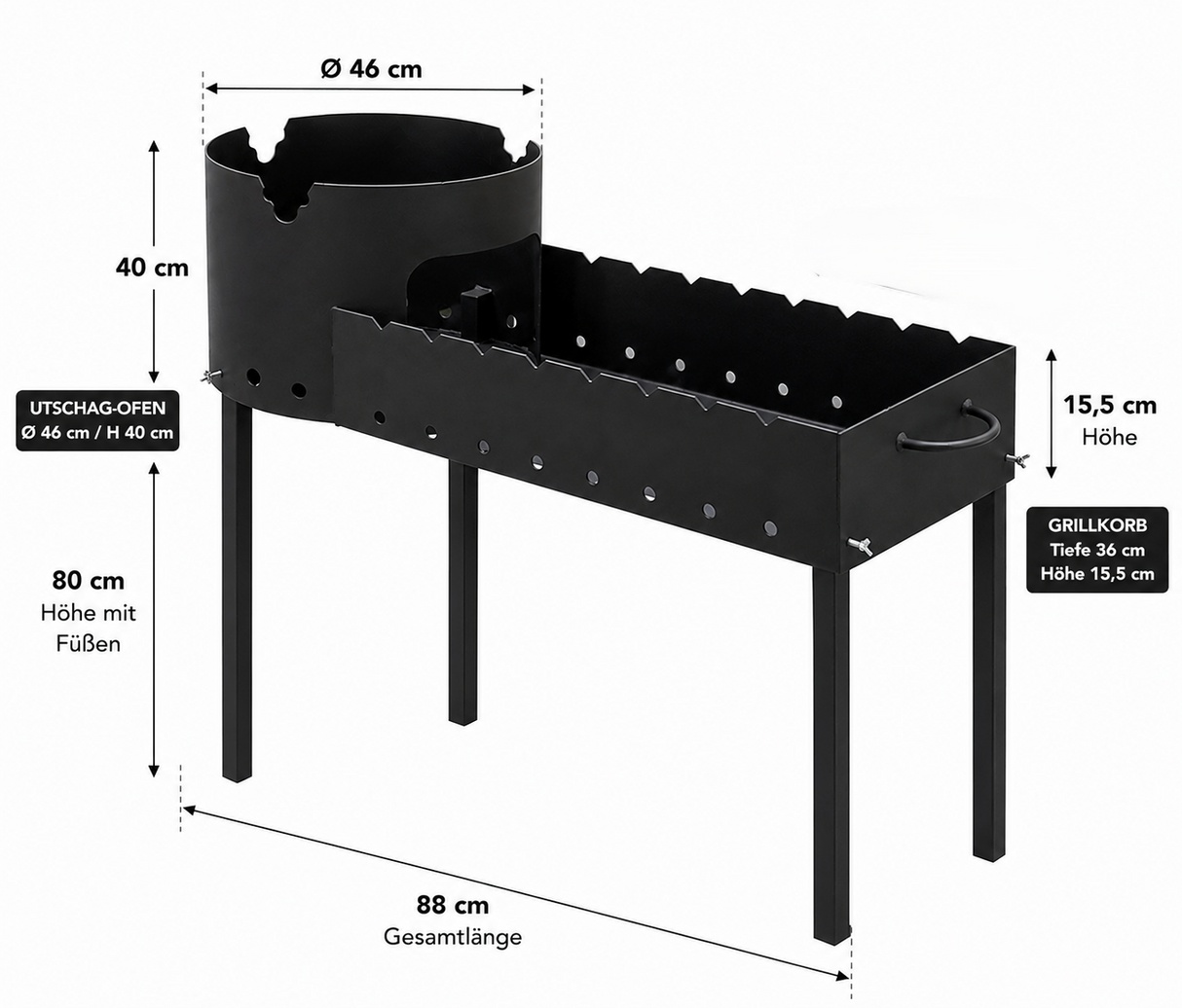 2 in 1 Universalgrill - Mangal mit Utschak 3cm Stahl Ø 46cm 10 L Kasan BBQ Grill Equipment