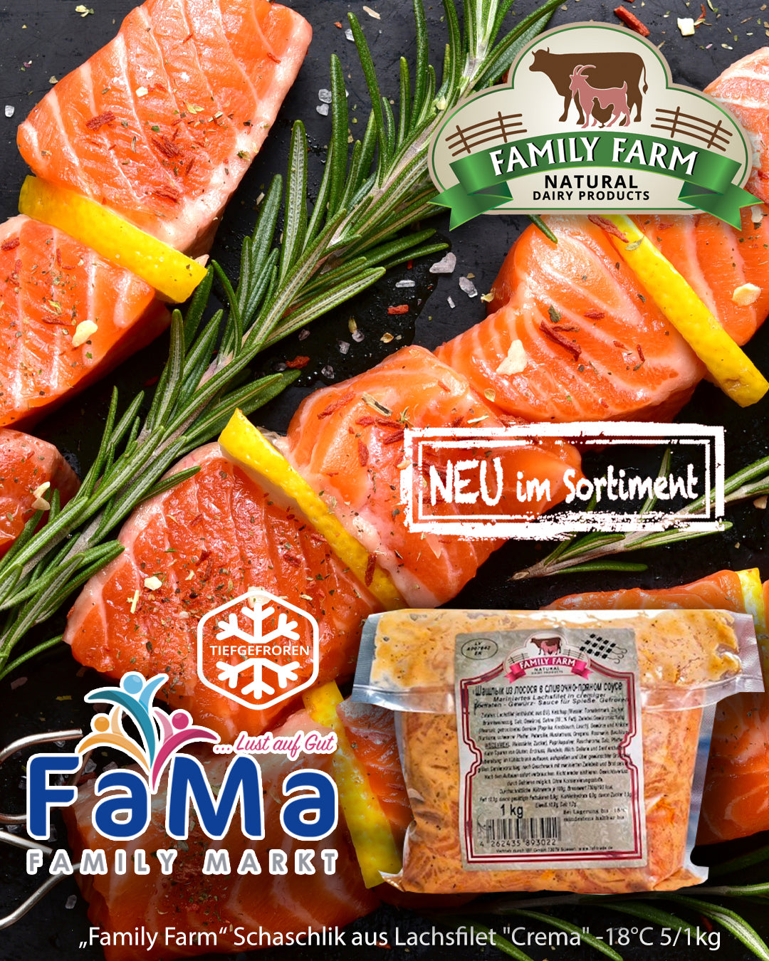 1,0 kg FF Schaschlik aus Lachsfilet "Crema" -18°C // Шашлык из лосося в сливочно-пряном соусе