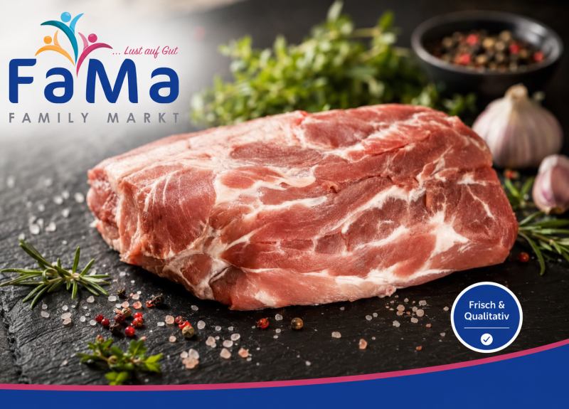 Ca. 2,1 kg Schweine Nacken ohne Knochen einzeln vakuumiert - ideal für Schaschlik -18°C // Свиная шея бескостная