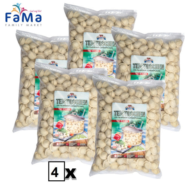 8kg Pelmeni Sibirskie Rind & Schwein Teigteischen mit Fleischfüllung Sibirskie 4*2kg