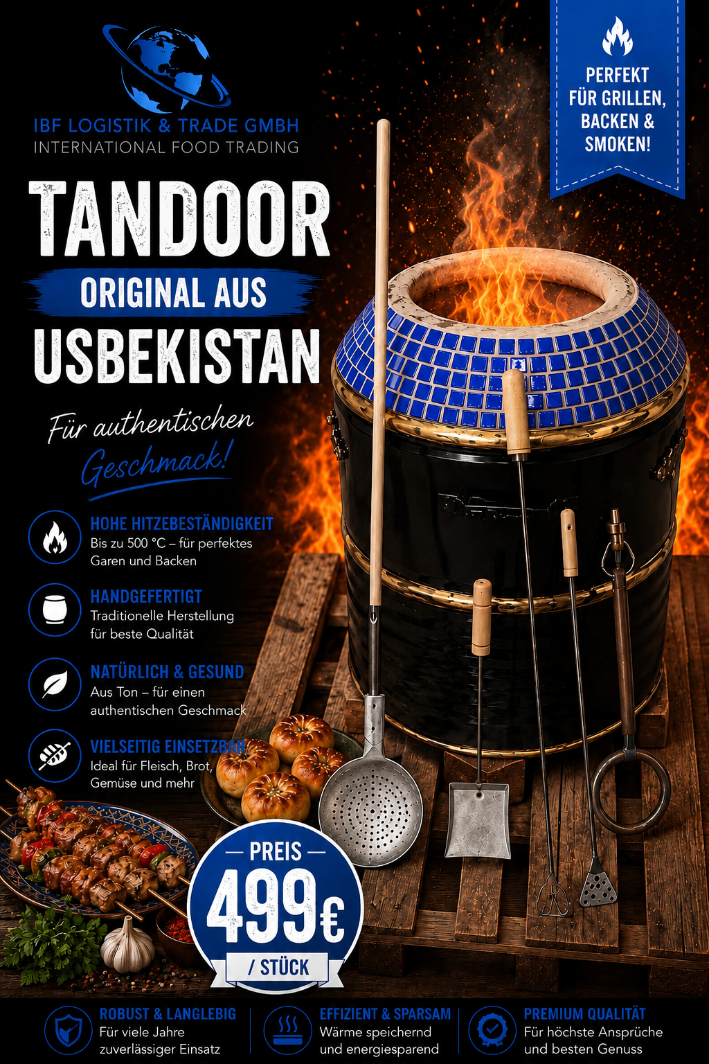 Traditioneller Tandoor Set (original aus Usbekistan) 1st // Тандыр, кочерга, совок для углей, шампурный инструмент, шумовка