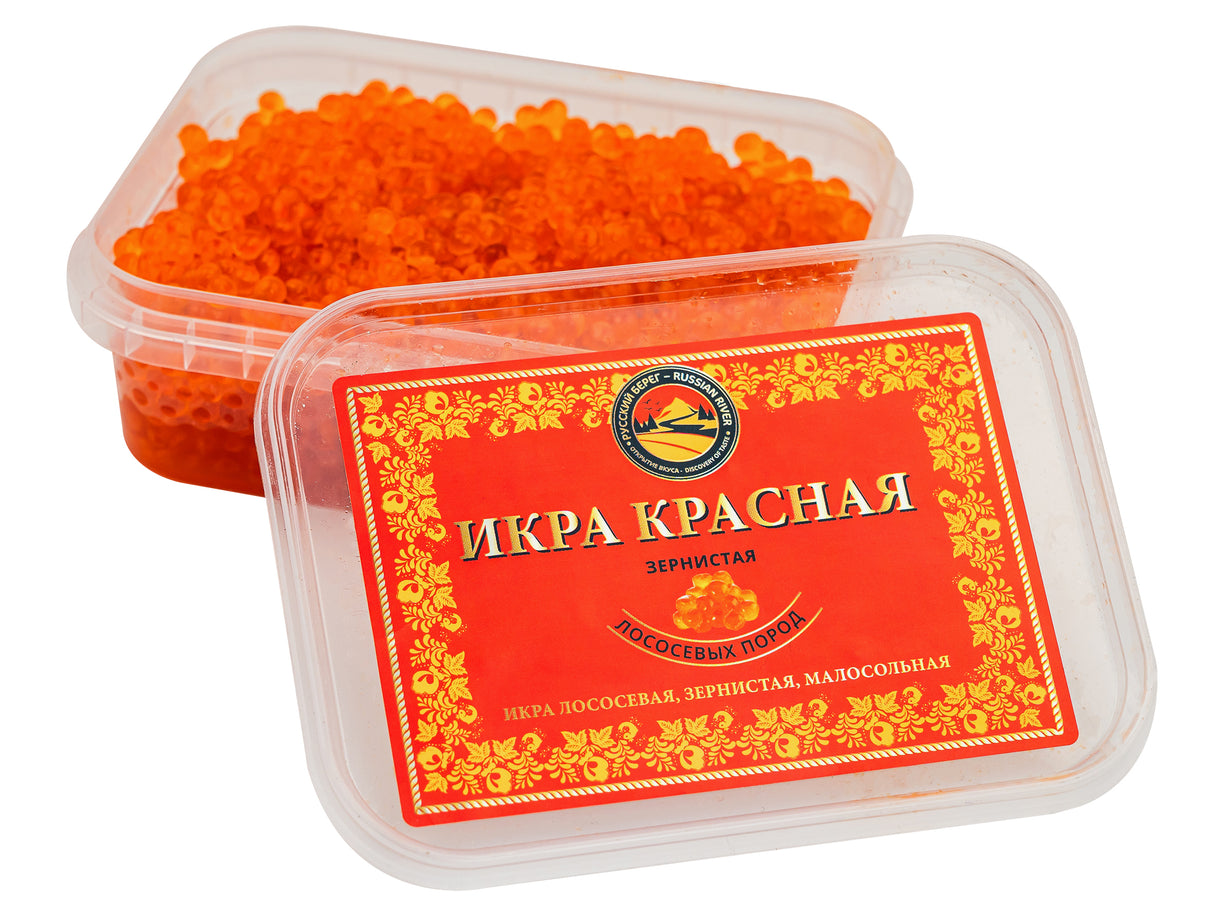 250g Russkiy Bereg Lachskaviar Gorbuscha Wildfang OHNE KONSERVIERUNGSSTOFFE t/k -18°C ИКРА ГОРБУША