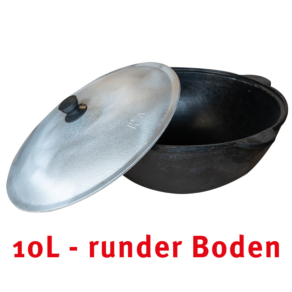 Ø 36cm 10 Liter Gusseisen Topf mit Deckel runder Boden Kasan Asia Wok Pilaw Plov