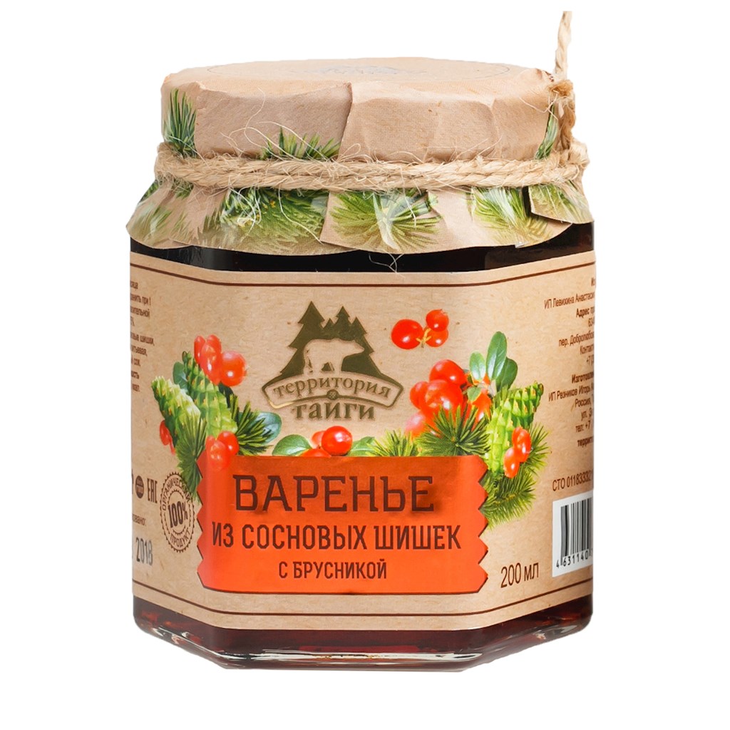 250g TerritorijaTaigi Tannenzapfen in Sirup mit Preiselbeere   // Варенье из сосновых шишек с брусникой  250g TerritorijaTaigi Tannenzapfen in Sirup mit Preiselbeere   // Варенье из сосновых шишек с брусникой