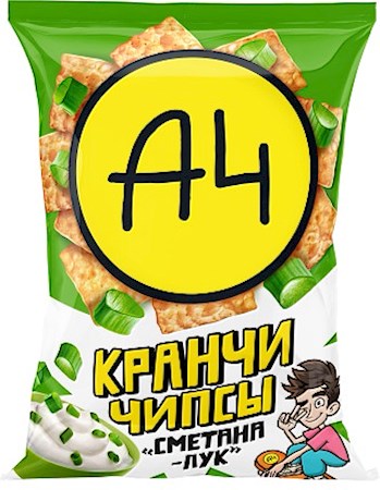 80g A4 Knusprige Chips mit Sauerrahm und Zwiebelgeschmack // A4 Кранчи Кукурузные Чипсы со вкусом сметаны и лука