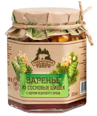 250g TerritorijaTaigi Grüne Tannenzapfen in Zuckersirup mit Pinienkernen // Варенье из сосновых шишек с кедровым орехом