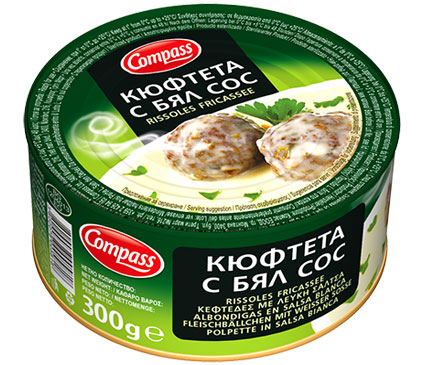 Compass-Kuyfteta-s-bial-sos-Meatballs-with-white-sauce-300g 300g Compass Fleischbällchen mir weisser Sosse Кюфтета с бял сос Fleischkonserve Hackfleisch