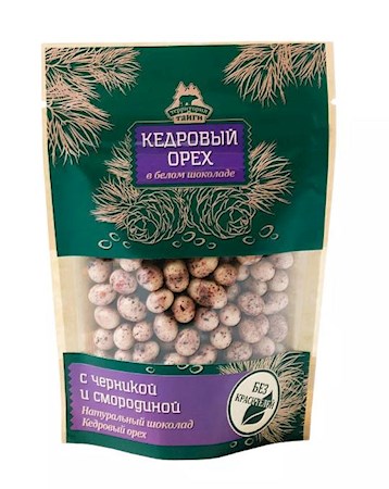 80g TerritorijaTaigi Pinienkerne in w.Schoko/Blaub/Johannbee // Кедровый орех в белом шоколаде с Черникой и Смородиной  80g TerritorijaTaigi Pinienkerne in w.Schoko/Blaub/Johannbee // Кедровый орех в белом шоколаде с Черникой и Смородиной