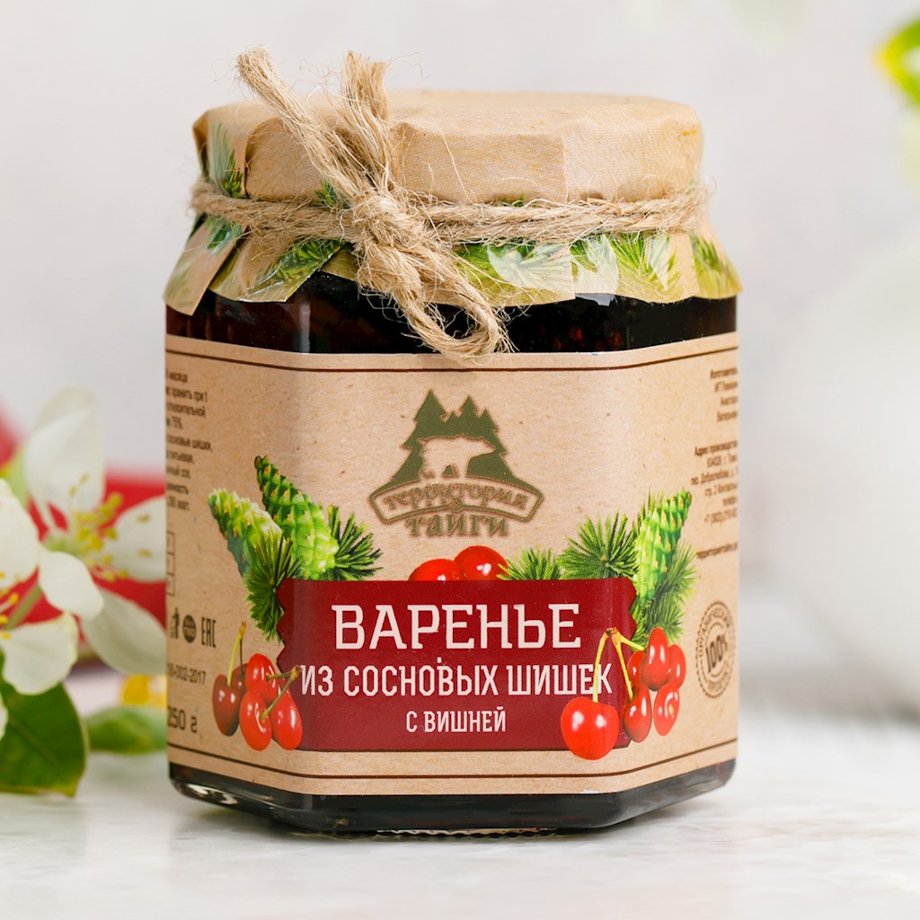 250g TerritorijaTaigi Tannenzapfen in Sirup mit Kirschen // Варенье из сосновых шишек с вишней   