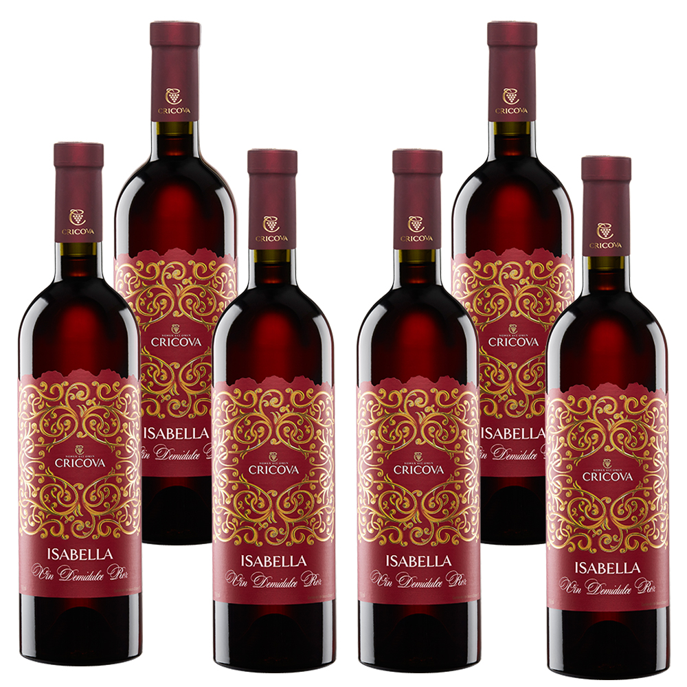 6 X 0,75 Liter CRICOVA Rotwein ISABELLA halbsüß, ALC.13,0% Vol. Moldawien Moldau ИЗАБЕЛЛА МОЛДАВСКОЕ