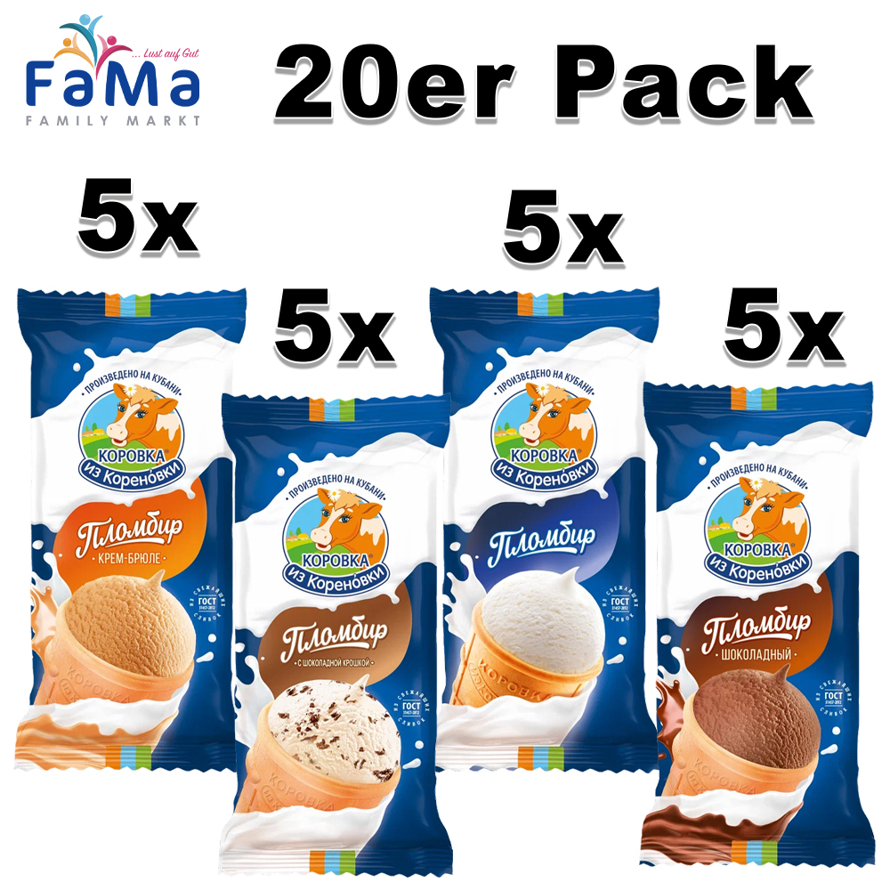 2kg KiK Eis 4er Mix Waffelbecher: Plombir, Creme Brülee, Shoko, Straciatella je 5st