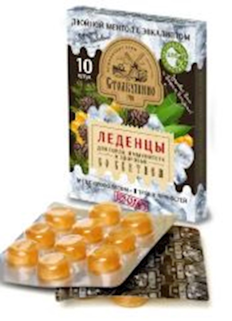 32g Stolbushino Bonbons Menthol-Eukalyptus mit Sbiten  // Столбушино Леденцовая карамель с двойным ментолом, с эвкалиптом и кедровым сбитнем 