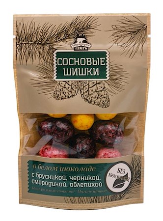 60g TerritorijaTaigi Tannenzapfen in w.Schokol mit Beeren // Драже Сосновые шишки в в белом шоколаде с ягодами