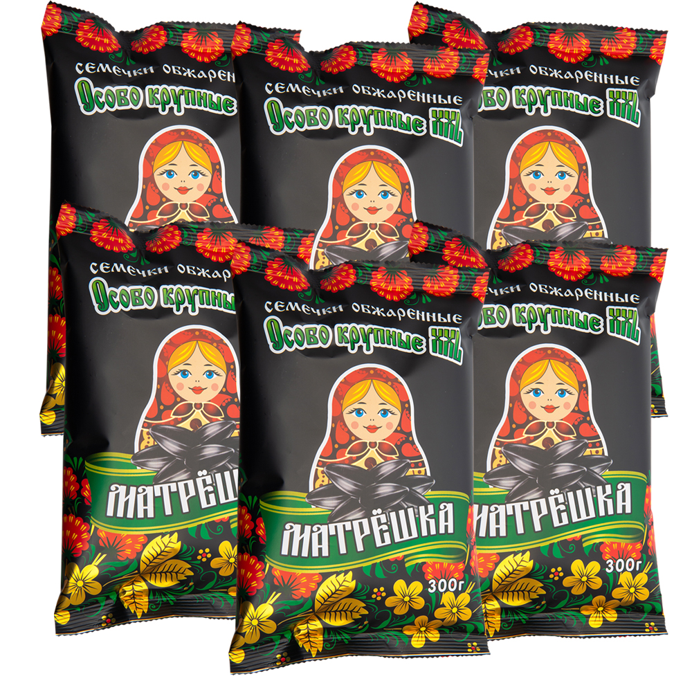 Matrescha_6x_300g 6X300g Sonneblumenkerne Matroschka XXL Schwarz Geröstet Матрёшка Отборные обжаренные семечки