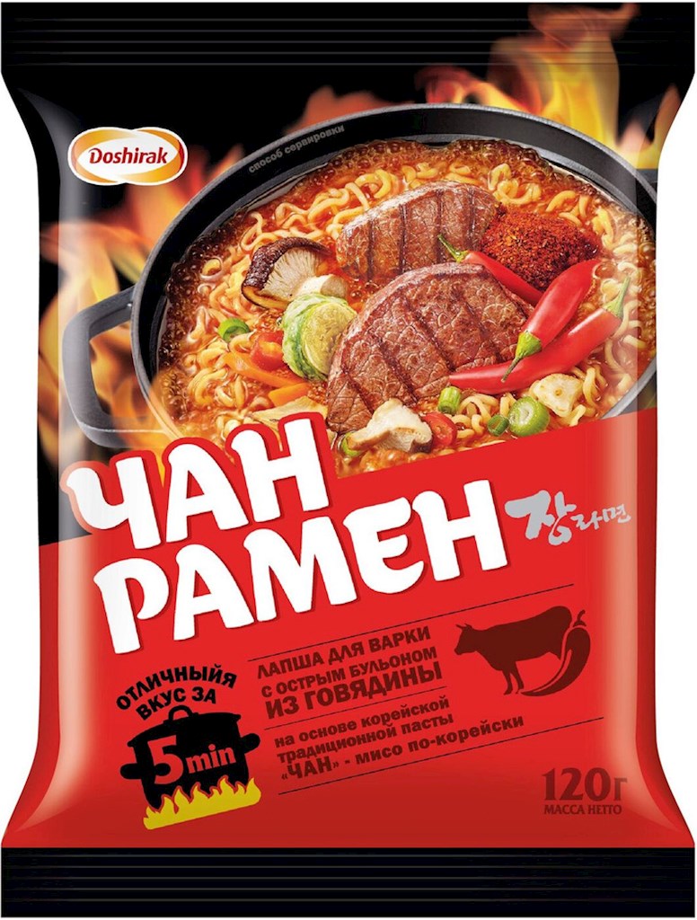 120g Doshirak Nudeln Chang Ramyeon kor. scharf Rindfl. // Лапша Чан Рамён корейская со вкусом острой говядины
