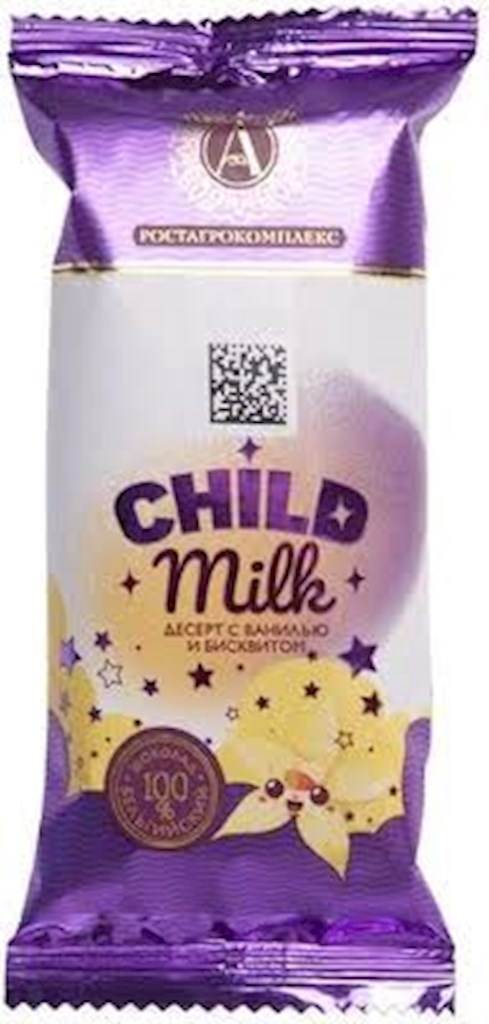 40g A. RAEX  Quarkdessert "CHILD MILK"  m Vanille/Biskuit  // Десерт творожный «CHILD Milk»  в мол.шоколаде с бисквитом
