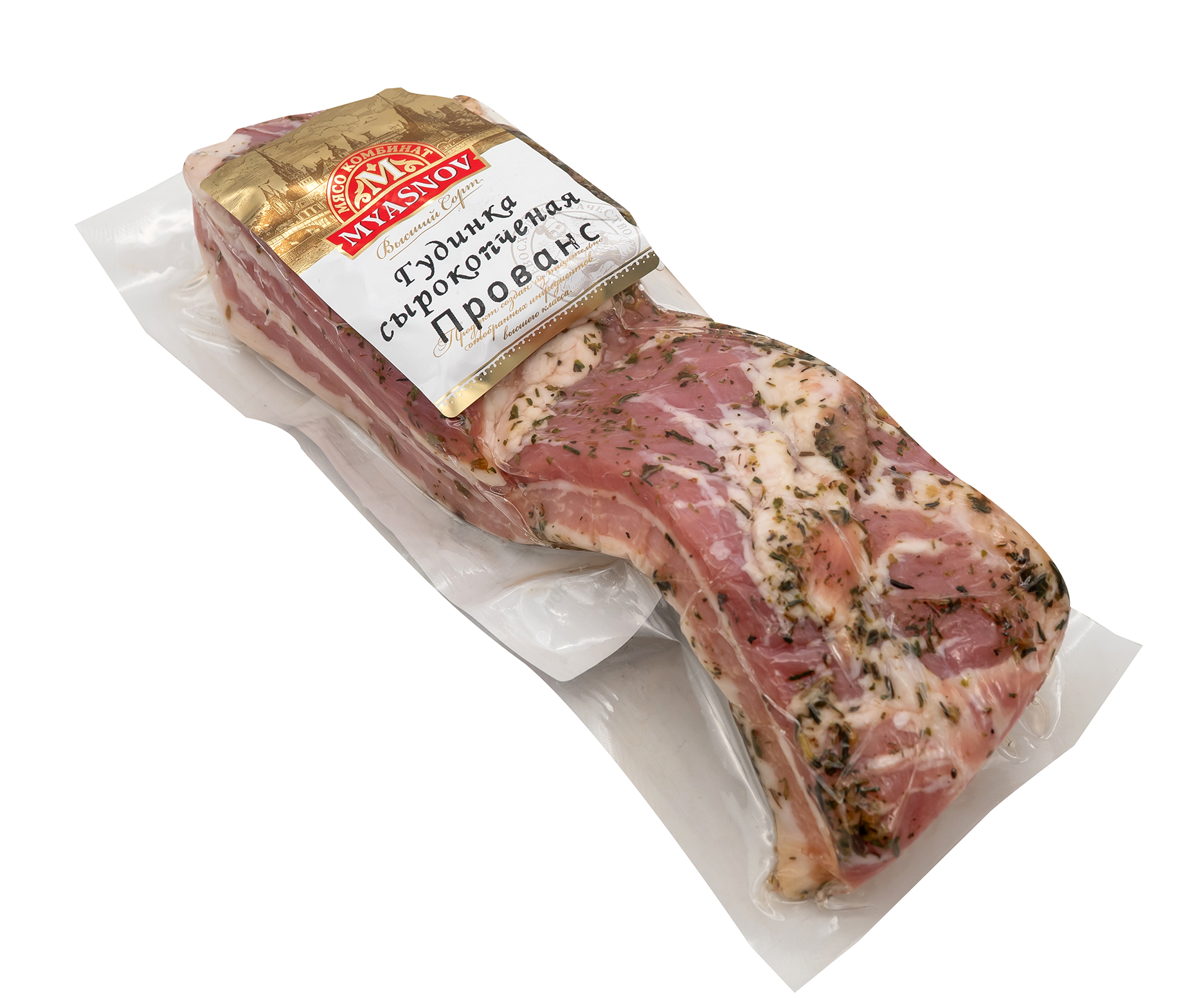 MYASNOV Schweinebauch geräuchert "Provans" ca.350g  // Грудинка сырокопченая Прованс 
