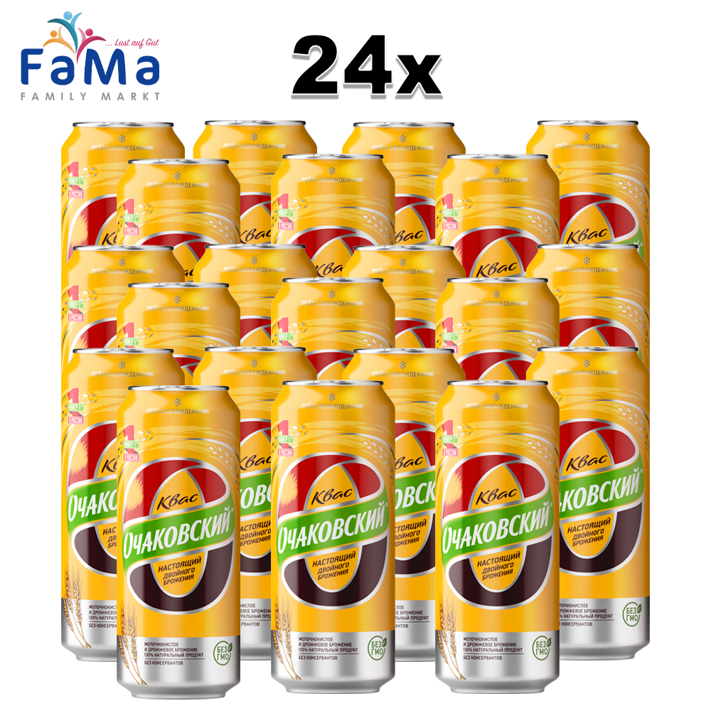 12 Liter Kwas Ochakovsky 24er Familienpackung Doppelte Gärung 0,5L ALKOHOLFREI