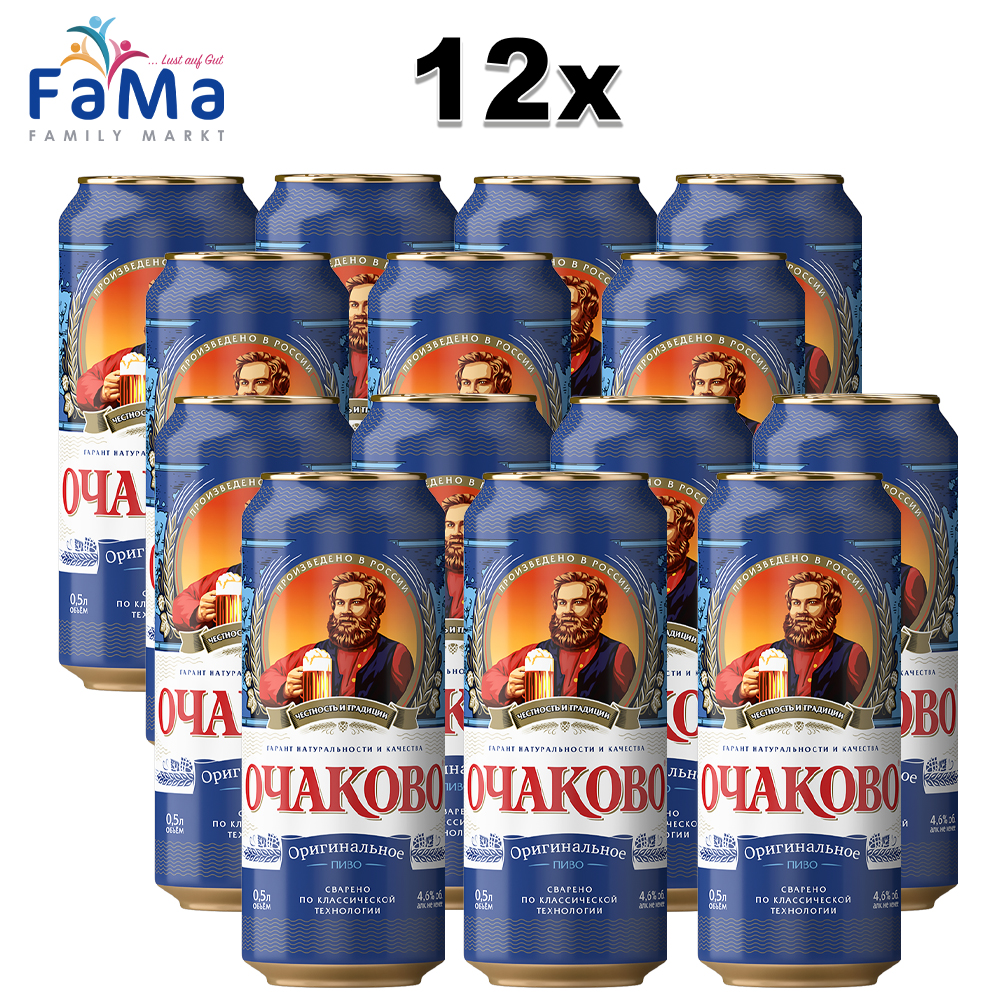 12er Pack Ochakovo Original Bier 0,5 Liter Alc.5,0% Vol.