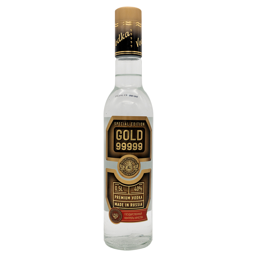 0,5L Wodka Gold 99999 Einzelflasche Alc.40% Vol.