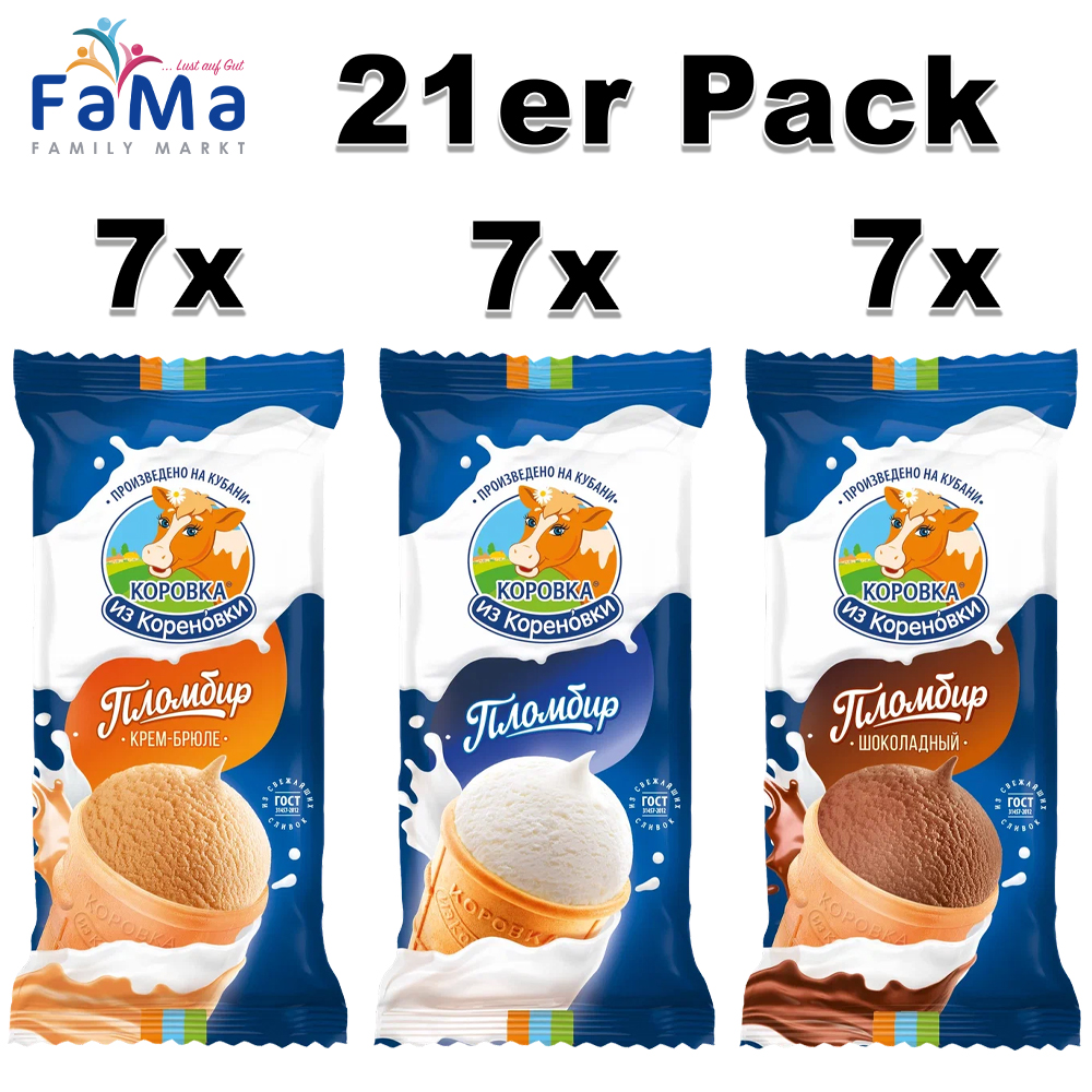 2,1kg KiK Eis 3er Mix Waffelbecher: Plombir, Creme Brülee, Shoko  je 7st