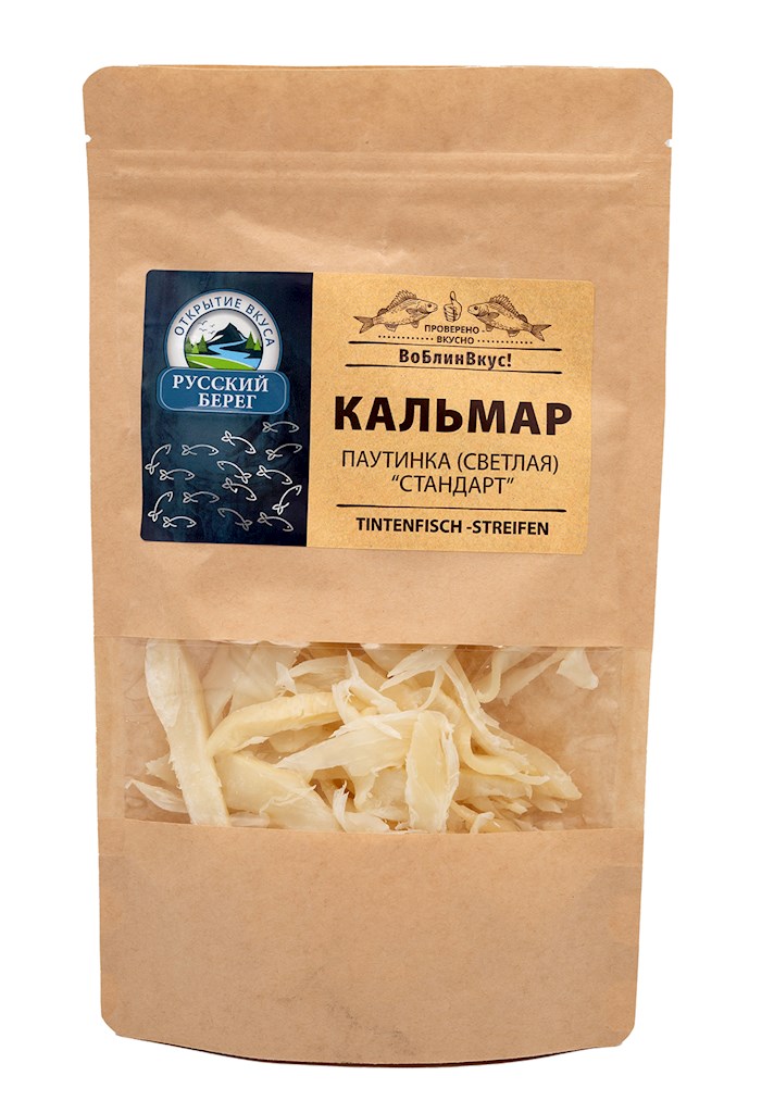 50g Russkij Bereg Tintenfisch Streifen getrocknet  // Кальмар, Паутинка (Светлая) "Стандарт" 50g Russkij Bereg Tintenfisch Streifen getrocknet  // Кальмар, Паутинка (Светлая) "Стандарт"