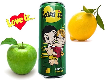 330ml Erfrischungsgetränk LOVE IS mit Apfel-Zitronen Geschmack // Напиток со вкусом яблока и лимона