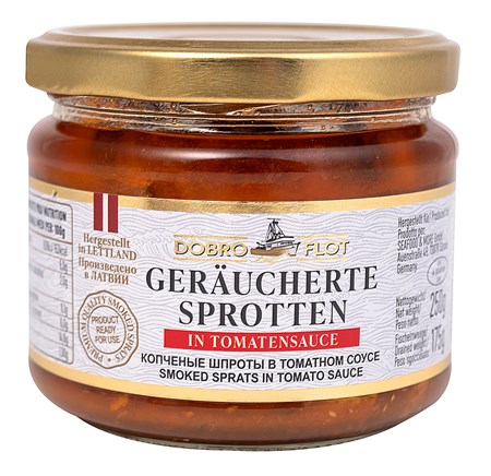 250g Dobro Flot Sprotten in Tomatensoße // Шпроты в томатном соусе