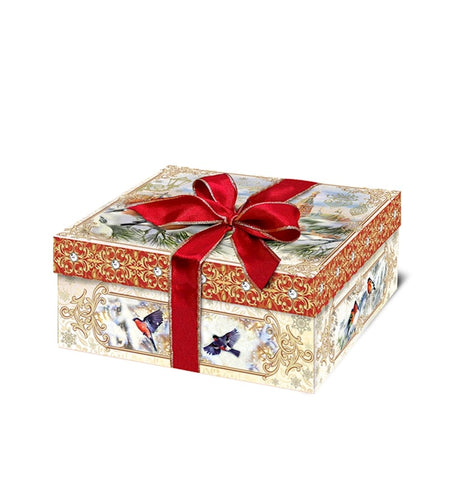 Neujahrsverpackungsbindekarton "Gimpel" 18x18x7,5 cm 1st // Новогодняя упаковка "Снигери" 18х18х7,5 см