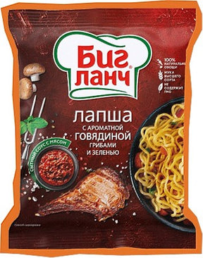 75g Nudel mit Rindfleisch, Pilze und Kräuter // Биг Ланч Лапша с говядиной грибами и зеленью