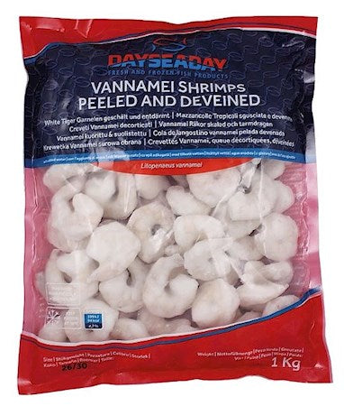 1kg DaySeaDay weiße Tiger Garnelen geschält 26/30 // Белые тигровые креветки, очищенные 26/30