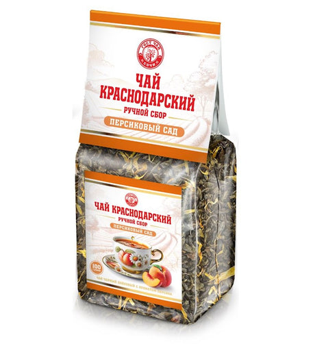 100g KrasnodarGostTee grüner Tee Pfirsichgarten  // Зеленый Чай Персиковый сад 