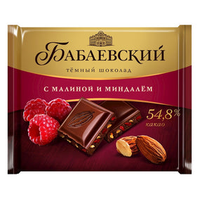 70g KKB Zartbitterschokolade mit Himbeere und Mandeln// ККБ Шоколад темный с малиной и миндалем