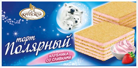 213g Krupskaja Waffeltorte "Poljar" mit Erdbeer-Sahne // Торт Полярный вафельный со вкусом клубники со сливками