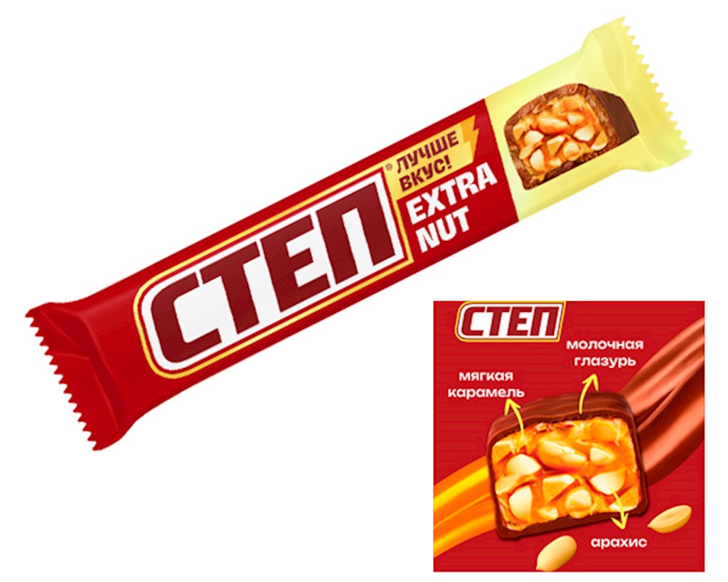 47g Slavjanka Schokoriegel „Step  Extra Nut“ // Батончик "Степ" Extra Nut с Арахисом и Карамелью