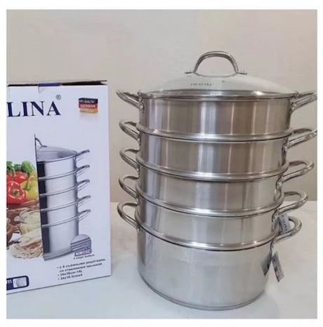 VIKALINA Dampfkocher 32 cm 6Tlg; mit Metallgriffen // VIKALINA Мантоварка, нержавейка 4 ярусa, 8 л