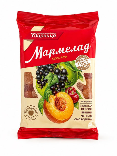 275g Udarniza Gele   Apfel/Pfirsich/Kirsche/Johannisbeere // Мармелад желейный Яблоко/Персик/вишня/ч.смородина