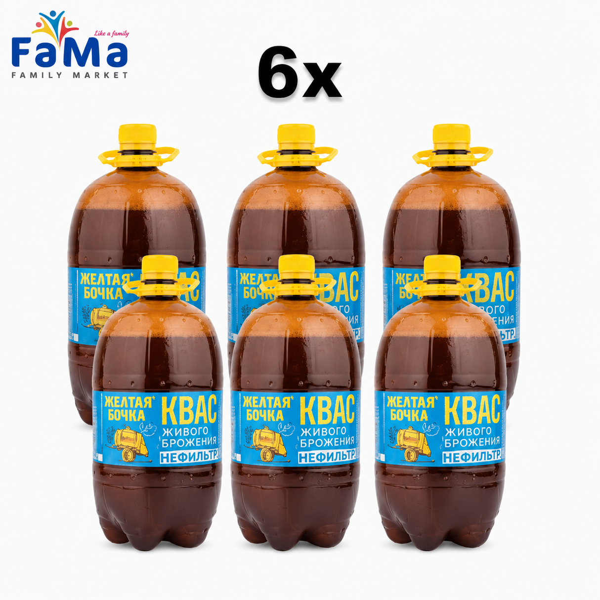 6er Pack Gelbes Fass, Kwas naturtrüb  // Квас Желтая Бочка живого не фильтрованный