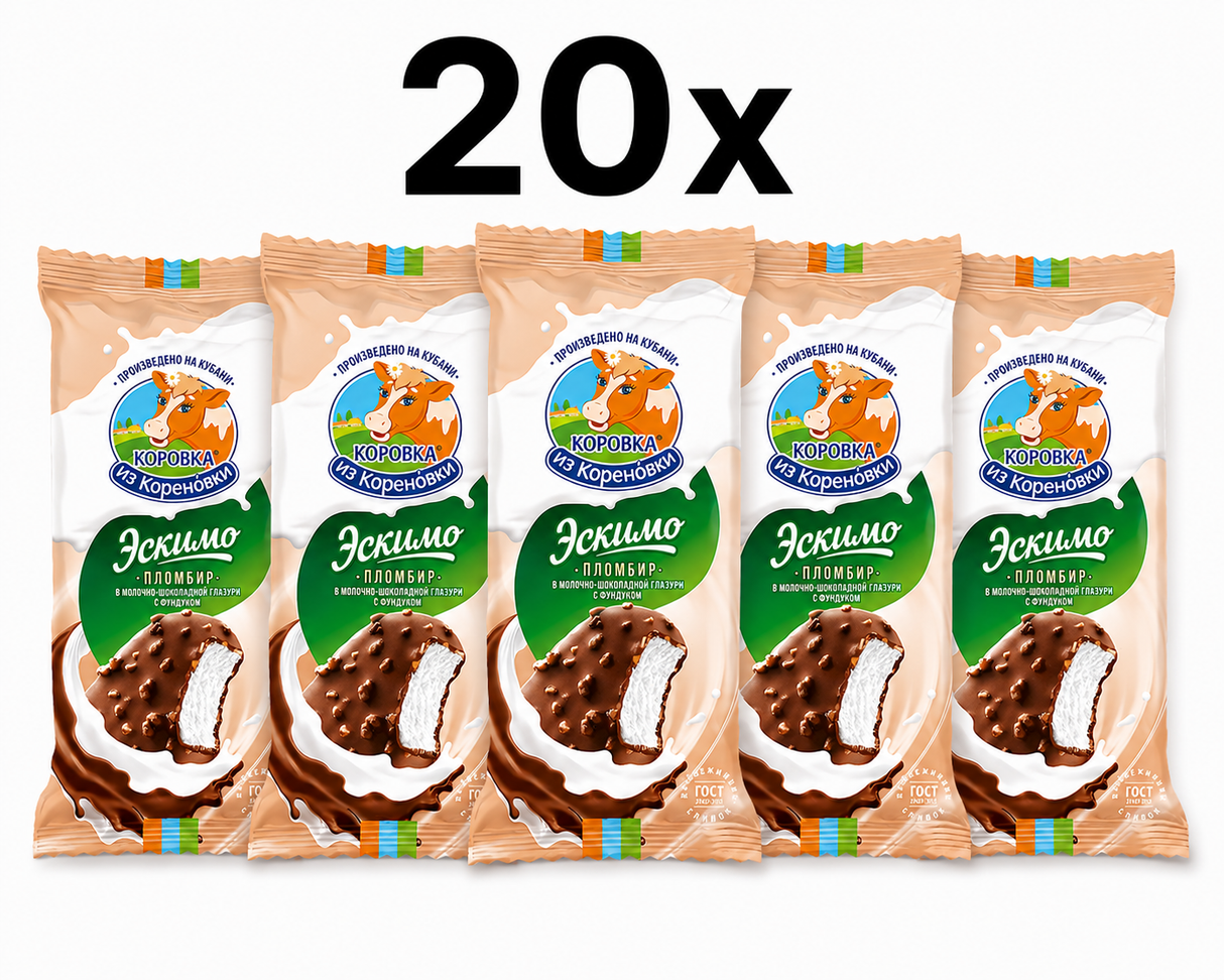 20er Pack KiK Eis Escimo Vanille in Glasur mit Haselnuss 20X70g // 20 шт. мороженого-эскимо KiK с ванильным пломбиром в глазури с фундуком, 20x70 г