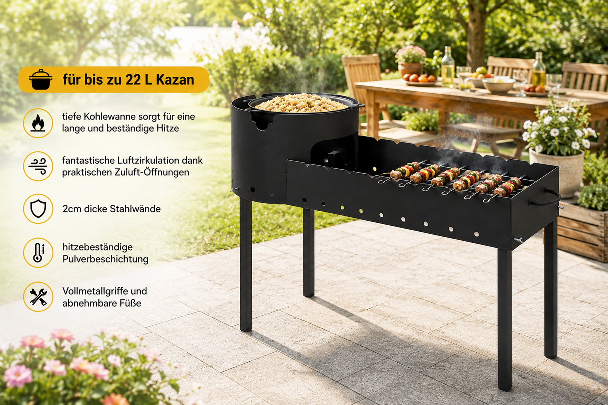 2 in 1 Universalgrill - Mangal mit Utschak 3cm Stahl Ø 46cm 10 L Kasan BBQ Grill Equipment 