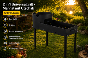 2 in 1 Universalgrill - Mangal mit Utschak 3cm Stahl Ø 40cm 10-12L Kasan BBQ Grill Equipment