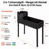 2 in 1 Universalgrill - Mangal mit Utschak 3cm Stahl Ø 36cm 8-10L Kasan BBQ Grill Equipment
