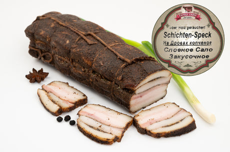 SchichtenSpeck ca.200g über Holz geräuchert und fein gesalzen
