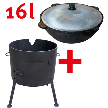 GRILLSET  Ø 45cm Feuerofen Utschag mit Stahl Klapptür Uchag und 16L Kasan  УЧАГ ОЧАГ ПЕЧЬ Казан