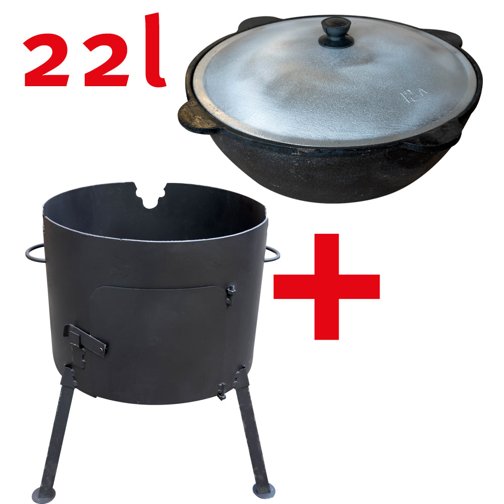 GRILLSET  Ø 52cm Feuerofen Utschag mit Stahl Klapptür Uchag und 22L Kasan  УЧАГ ОЧАГ ПЕЧЬ Казан