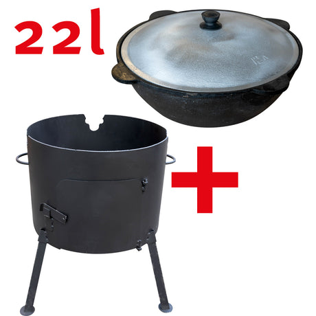 GRILLSET  Ø 52cm Feuerofen Utschag mit Stahl Klapptür Uchag und 22L Kasan  УЧАГ ОЧАГ ПЕЧЬ Казан